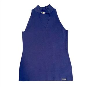 Michael Kors Blue Mock Neck Keyhole Front Tank